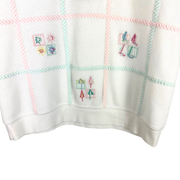 Vintage Koret Francisca Beachy Cardigan Knit Sweater Sunglasses Sailboats Size S - Picture 8 of 10